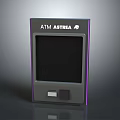 ATM ASTREA Machine Design With Purple Accent Frame Black Screen And Gray Body