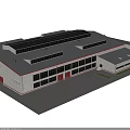 Industrial Factory Building Exterior And Interior With Red Doors Steel Frames And Large Windows
