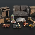Vintage Furniture Collection With Sofa Tables Cabinets Lamp Teddy Bear Cans Fruit Bowl And Cloth