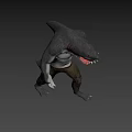 Muscular Shark Headed Game Movie Character With Open Mouth And Standing Pose