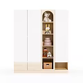 Modern White And Wooden Wardrobe Interior With Open Shelf Storage And Decorative Items