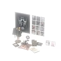 Vintage Artistic Decorative Ornament Set With Beetle Wall Art Square Framed Artworks And Table Lamp