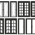 Double Doors With Various Designs Glass Panels And Black Frames For Interior