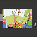 Kids Colorful Playroom With Furniture Toys Storage Shelves And Wall Decorations
