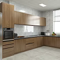 Modern Kitchen Interior With Wooden Cabinets Gray Countertops Window And Appliances