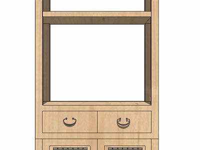 Wooden Sideboard With Open Shelves Drawers And Lattice Doors For Home Storage 3d model