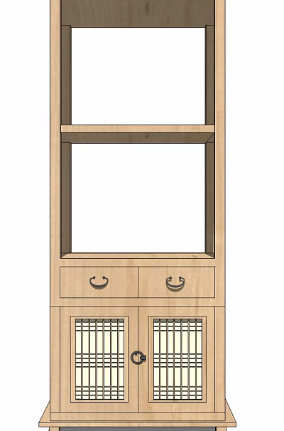 Wooden Sideboard With Open Shelves Drawers And Lattice Doors For Home Storage 3d model