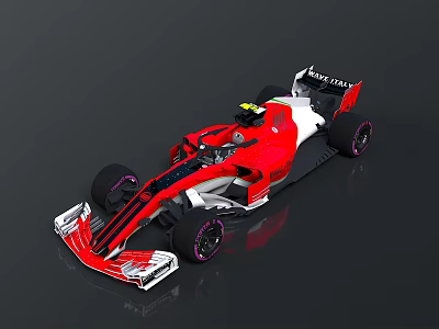 Red And White MANITAN Formula 1 Racing Car With Streamlined Design And Purple Rims 3d model