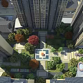 Aerial View Planning of Modern High Rise Area With Greenery Central Square and Parking