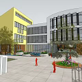 Modern Kindergarten With Round Building Large Windows Green Plants And Playground