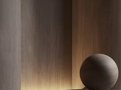 Minimalist Reception Background Wall With Wooden Texture Warm Lighting And Decorative Sphere 3d model