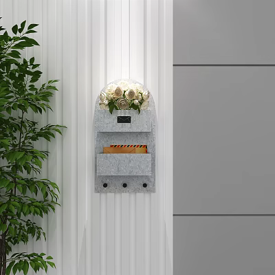 Public Facility Wall Mounted Mailbox With Flower Decoration Gray White Design And Green Plants 3d model