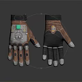 Mechanical Tech Inspired Gloves With Brown Black Design Green Yellow Buttons And Metallic Accents