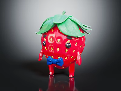 Strawberry Themed Decorative Children's Furniture With Red Body Green Leaves And Blue Bow Tie Design 3d model