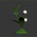 Green Decorative Plant with White Flowers Stems and Leaves on Base