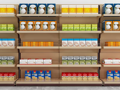 Supermarket Display Shelves Featuring Organized Layers Of Various Colored Packaged Goods 3d model