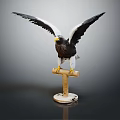 Detailed Eagle Model With Spread Wings Perched On Wooden Stand Against Dark Background