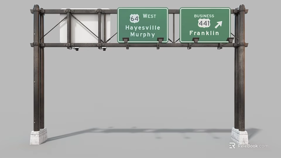 Highway Directional Sign Overhead Structure West to Hayesville Murphy Business 441 to Franklin 3d model 