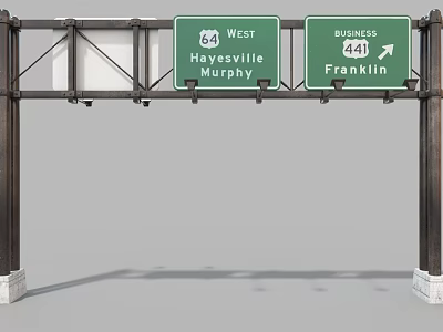 Highway Directional Sign Overhead Structure West to Hayesville Murphy Business 441 to Franklin 3d model