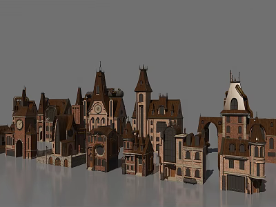 European Style Architecture With Various Classic Buildings Towers Spires And Arched Doors 3d model