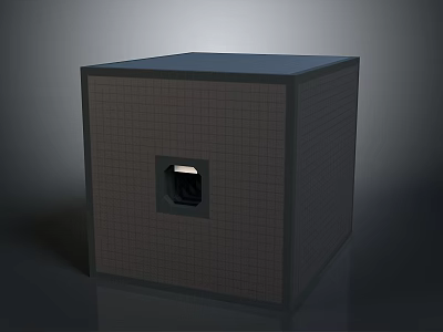 Gray Cube With Grid Texture And Small Window On Smooth Gray Background 3d model