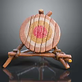 Wooden Archery Target Equipment With Circular Face Red Yellow Concentric Circles And Rope Fastened Stand