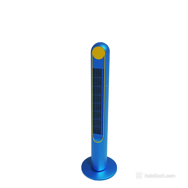 Blue Standing Tower Fan With Yellow Accent And Modern Design Structure 3d model 