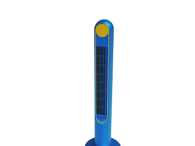 Blue Standing Tower Fan With Yellow Accent And Modern Design Structure 3d model
