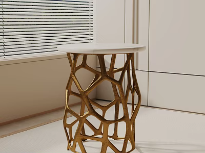 Modern Gold Geometric Base Side Table With White Marble Top For Contemporary Interior 3d model