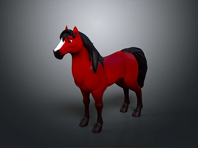 Red Horse Character With Black Mane White Nose And Dark Tail 3d model
