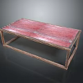 Modern Wooden Dining Table With Red Planked Tabletop And Simple Wooden Legs