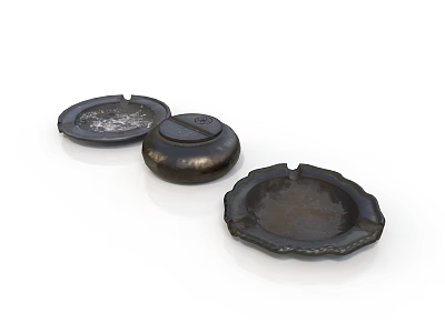 Household Textured Ashtrays Set of Three with Various Shapes and Classic Design 3d model