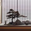 Tranquil Zen Garden Arrangement With Rock Formations Pine Tree And Stone Lanterns 3d model