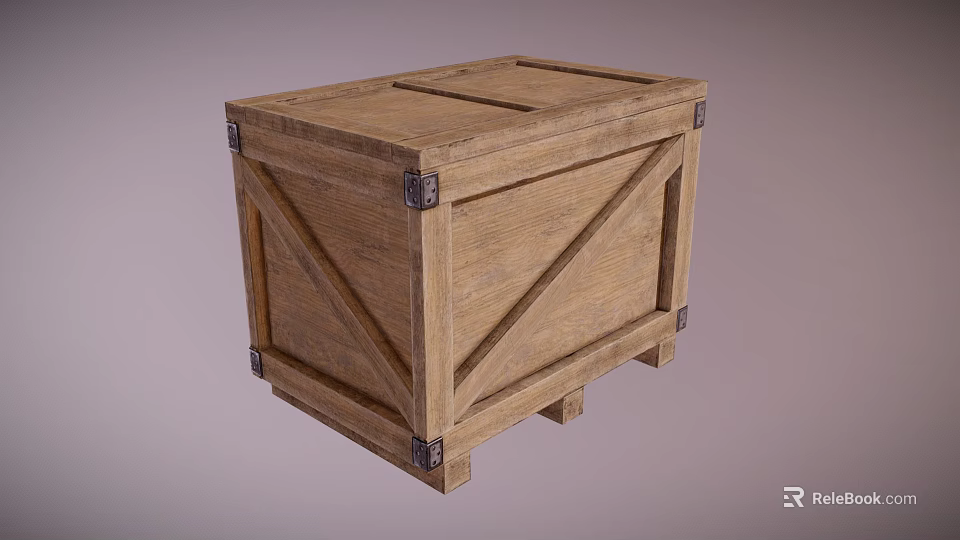 Sturdy Wooden Crate With Metal Hardware For Storage And Transport Use 3d model 