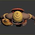 Ornate Game and Movie Character With Golden Headdress Red Bead Necklace Orange Attire Golden Mace