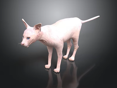 Sphynx Cat With Hairless Pink Skin And Blue Eyes Standing On Smooth Surface 3d model