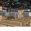 Modern Supermarket Department Store Interior With Wooden Shelves And Ceiling Lighting