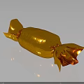 Golden Foil Wrapped Candy With Twisted Ends On Dark Background And Reflection 3d model