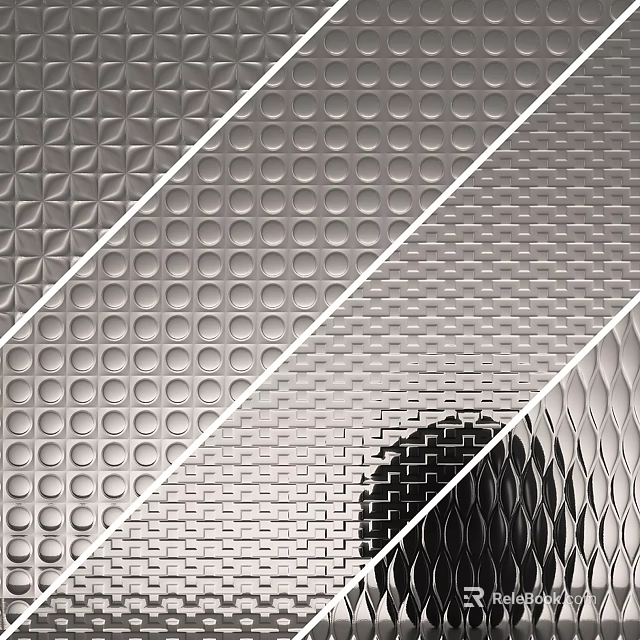 Decorative Wall Panel With Diverse Textured Details Including Circular Raised And Wavy Patterns 3d model