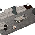 Modern Living Room Beige Sofa Coffee Table Set With Gray Rug And Floor Lamp