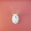 Elegant White Deer Head Animal Wall Decor With Gold Antlers And Pink Floral Frame