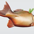 Brown And Orange Aquatic Fish With Green Leaf On Back And Yellow Fins