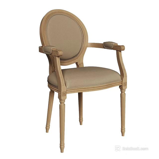 Classic Single Chair With Wooden Frame Upholstered Seat And Curved Armrest Design 3d model 