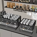 Modern Kitchen Appliances With Coffee Machines Cups Coffee Bean Bags And Tea Items On Counter