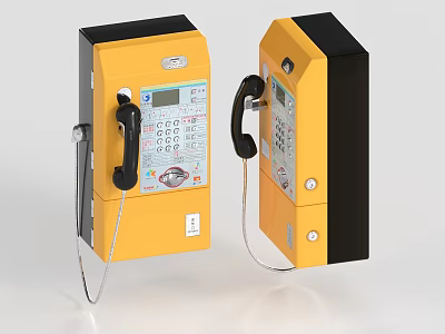 Yellow And Black Wall Mounted Digital Communication Devices With Telephone Handset And Keypad 3d model