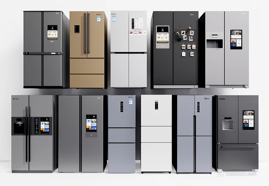 Various Modern Refrigerator Models In Different Colors For Home Kitchen Use 3d model