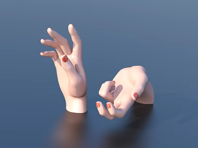 Woman's Hands With Red Nail Polish Against Blue Background And Reflection 3d model
