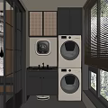 Modern Balcony Cabinet Interior With Washing Machine Dryer Sink And Blinds