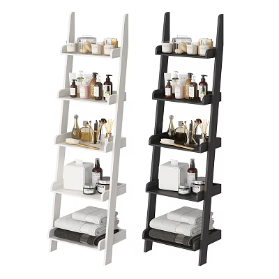 White and Black Multi tiered Bathroom Shelf with Toiletries and Towels Storage 3d model