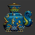 Blue Decorative Storage Device With 3D Model Eye Mouth Details And Items Inside